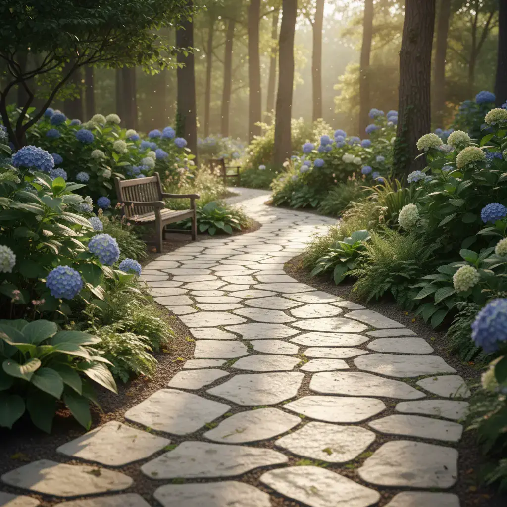 Finished stone path in a garden