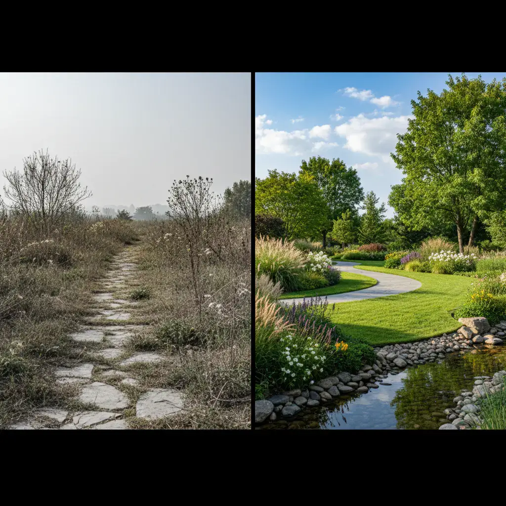 Renovated landscape side by side