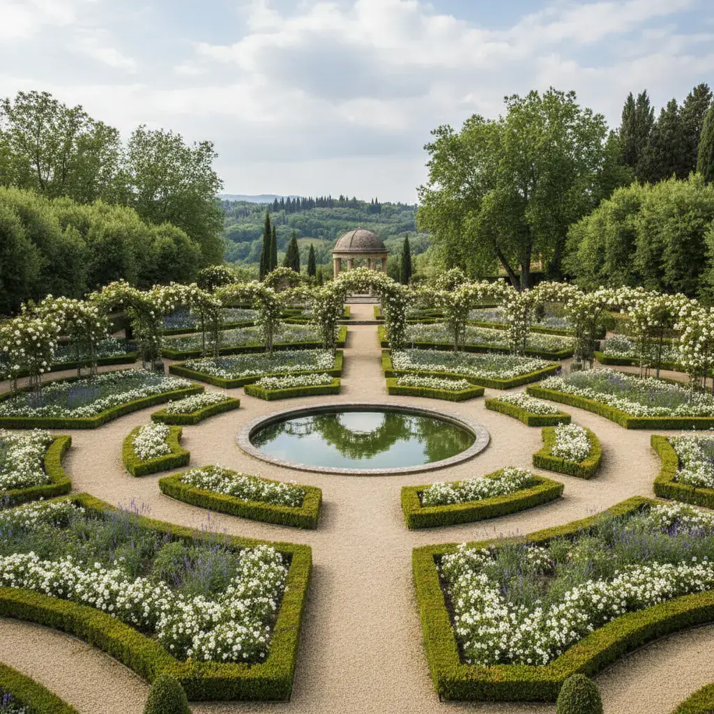 Detailed view of a structured landscape garden
